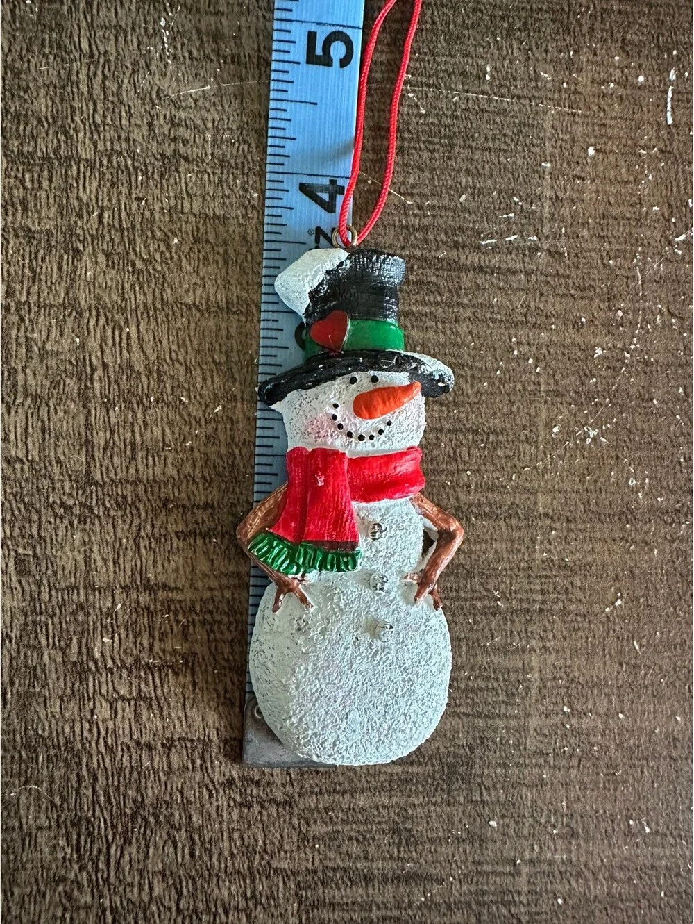 Snowman Christmas Ornament Resin Top Hat Red Scarf 4